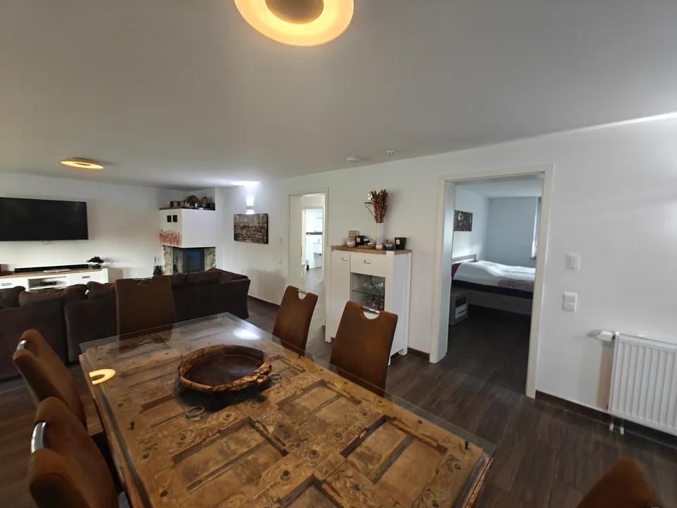 Living room with dining area, all on one level